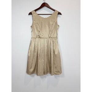 Moon Collection Polka Dot Fit Flare Dress Champagne Gold Black MD1033 Womens M